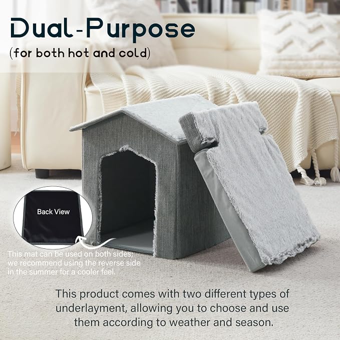 Cat Beds for Indoor Cats,Cat Houses,Cat Cave with Orthopedic Cushion,Foldable Cat Condos,Hideaway,Shelter,Gray Cat Tent for Small Dogs and Rabbit,Squirrel