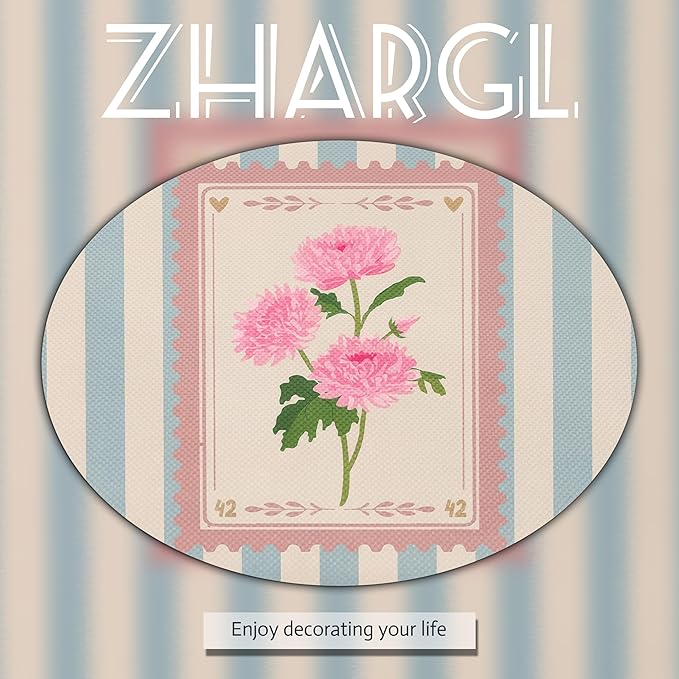 Vintage Floral Posters Wall Art Set of 6, Coquette Cute Stripe Botanical Stamp Canvas Wall Decor Painting, Colorful Flower Artwork Posters Prints for Bedroom Girls Room Dorm 8x10 Inch Unframed