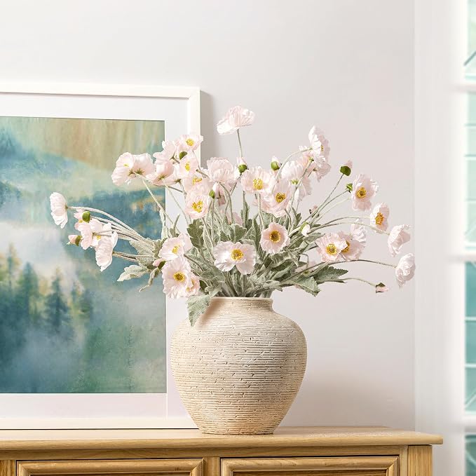 Vanselia Ceramic Flower Vase Home Decor - Large Tall Farmhouse Table Vases Rustic Vintage Living Room Kitchen Bedroom Decorations for House Book Shelf Office Coffee Desk Dining Fireplace (10" Retro)