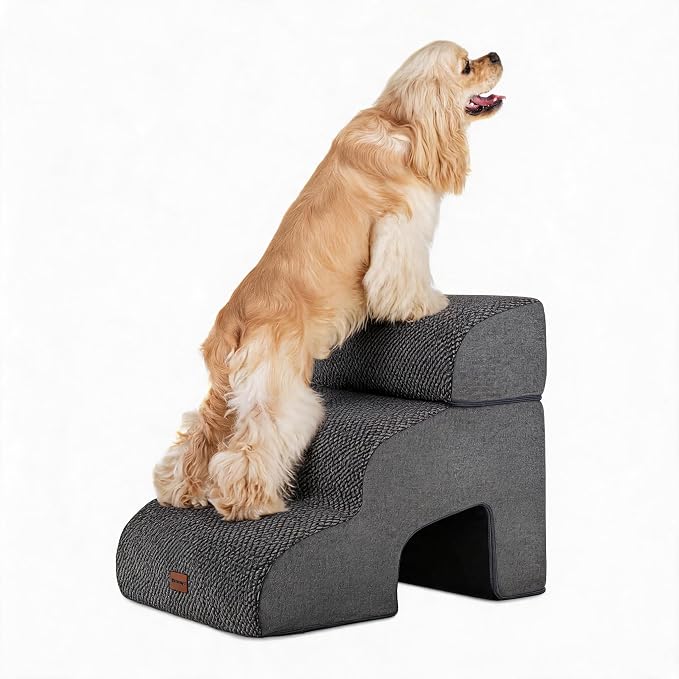 Garnpet Dog Stairs with Tunnel, 3-Step Dog Steps for Small Dogs and Cats, Non-Slip Indoor Pet Stair for Couch Sofa and Chair, Dark Grey
