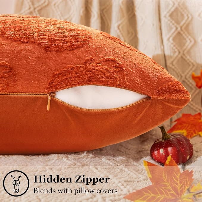 decorUhome Chenille Rust Two Pumpkins Throw Pillow Covers 18x18 Set of 2 | Fall Decorative Jacquard Farmhouse Soft Modern Farmhouse Neutral Pillowcases for Bed Sofa Autumn Harvest Halloween Holiday