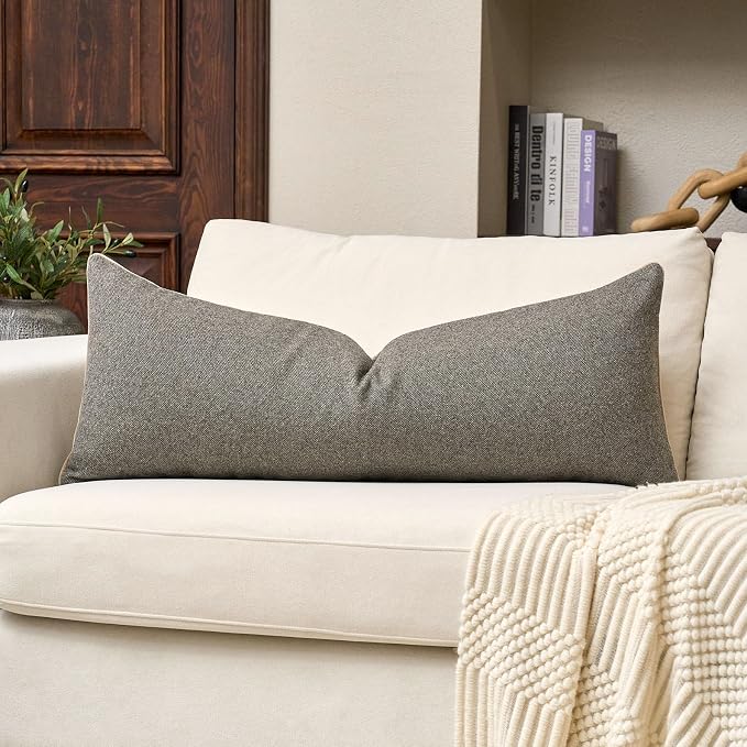 Neutral Floral Pillow Cover 14 x 36 Inches, Vintage Chenille Accent Throw Pillow Cover Soft Decorative Farmhouse Accent Couch Pillow Cover for Living Room Bedroom, Grey