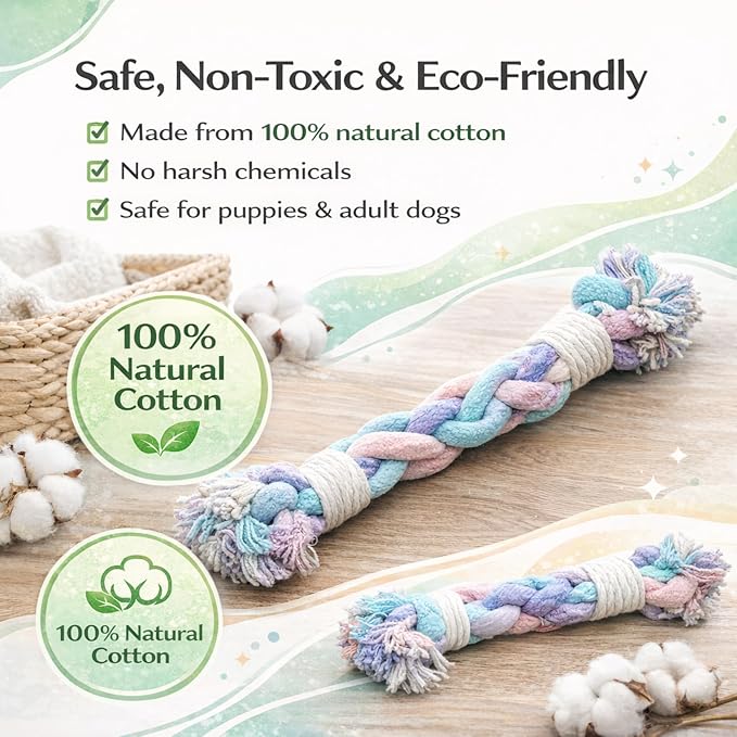 Dog Rope Toy – Eco-Friendly Durable Cotton Dog Chew Toy for Aggressive Chewers & Puppies – Interactive Molar Teeth Cleaning, Perfect for Small & Medium Dogs (10in), Safe, Non-Toxic, Fun Play