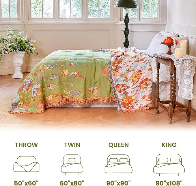MSGKV Boho Throw Blanket 60"x80" Summer Cotton Butterfly Floral Blanket | Butterfly Floral Pattern, Muslin Throw, Reversible Woven, Lightweight Comfort, Farmhouse Decor, All Season, Machine Washable