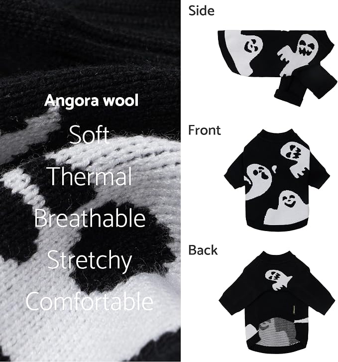 Fitwarm Halloween Ghost Dog Sweater, Funny Costumes for Dogs, Pet Apparel, Black, White, XXL
