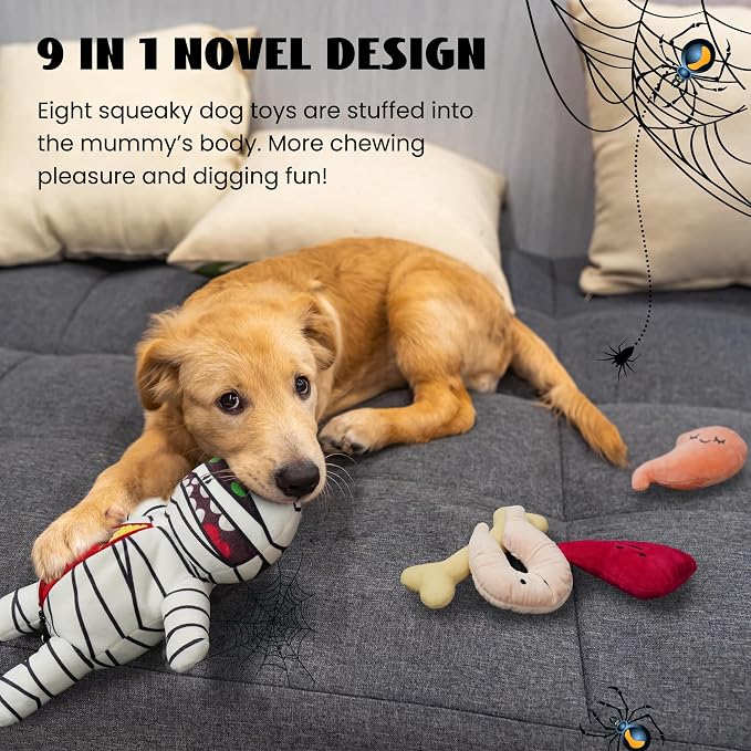 Nocciola Halloween Zombie Mummy Dog Toys with Organs: Funny Cool Hide and Seek Squeaky Chew Toys for Puppies, Small and Medium Size Breed, Plush Stuffed Cognitive Puzzle Toys for Training