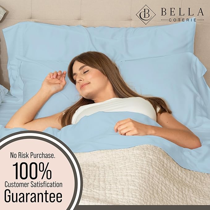 Bella Coterie Luxury Bamboo Viscose Twin XL Size Sheet Set | 100% Organically Grown | Ultra Soft | Cooling for Hot Sleepers | 18" Deep Pocket [Coastal Blue]