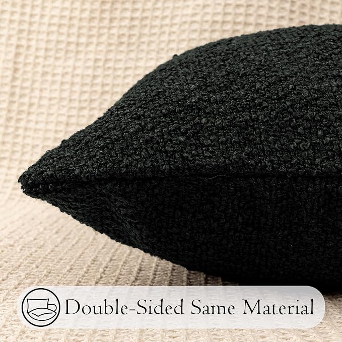 JoraLion 20x54 inch Neutral Boucle Body Pillow Cover, Black Long Pillow Cover Cozy Soft Cushion Case for Couch Sofa Bed Living Room Home Decor, Pack of 1 (Cover Only)