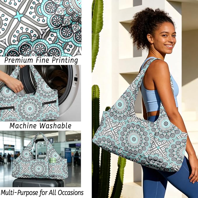 Women's Yoga Bag with Yoga Mat Carrier - Large Mat Pocket Fitness Tote for Pilates, Gym, Travel, Office & Beach