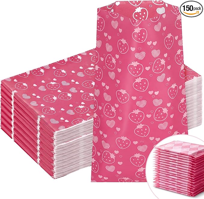 Eccliy 150 Pcs Sanitary Napkin Disposal Bags, 9.8''x5.9'' Thick Pink Strawberry Feminine Hygiene Waste Bags, Disposable Tampon Trash Bag for Women Privacy, Diaper Sack, Personal Care for Home Travel
