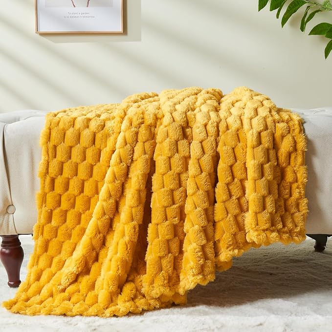 NEWCOSPLAY Fleece Clouds Cozy Throw Blanket for Couch, Yellow, 50"x60" | Premium Silky Flannel Blanket, Soft Lightweight Fluffy Throw Blanket for Bed Sofa Decor, Gift for All Season Use