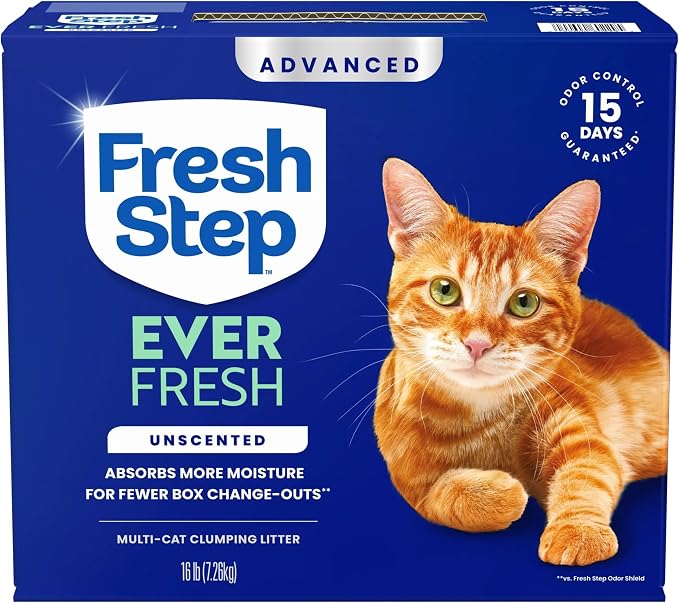 Fresh Step Advanced Ever Fresh Unscented Clumping Cat Litter, 16 lb., 2 Pk | Ultra Absorbent to Last Longer, Unscented, Lowest Dust Formula, Compatible with Most Auto Litter Boxes