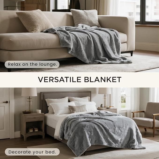gogobunny Waterproof Blanket for Twin Bed, Warm Sherpa Fleece Throw, 60x80 | Reversible Dog Blanket for Large Dogs, Leak-proof and Stain-proof Furniture Protector, Washable, Noise Free, Grey