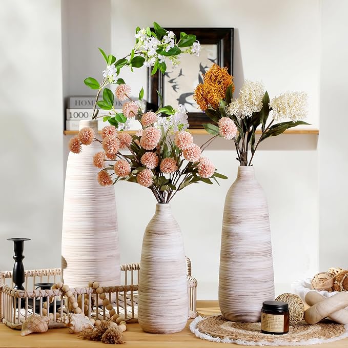 ALMA 18" Ceramic Tall Floor Vase, Boho Flower Vase for Neutral Home Decor | Cream & Brown Brushed Finish, Rustic Decorative Vase for Living Room, Entryway, Mantel, Bedroom, Seasonal Home Styling