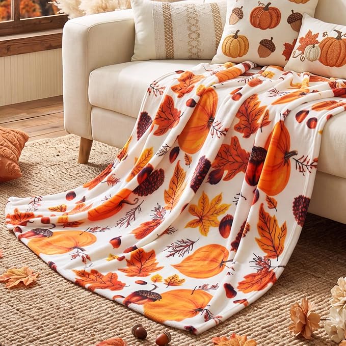BEDELITE Fleece Blanket Soft Plush Fall Twin Size Autumn Pumpkin 60"x80" | Ultra Soft Fleece, Plush Microfiber, Lightweight Warmth, Thanksgiving Gift, Fall Home Decor, Machine Washable, Couch Sofa Bed