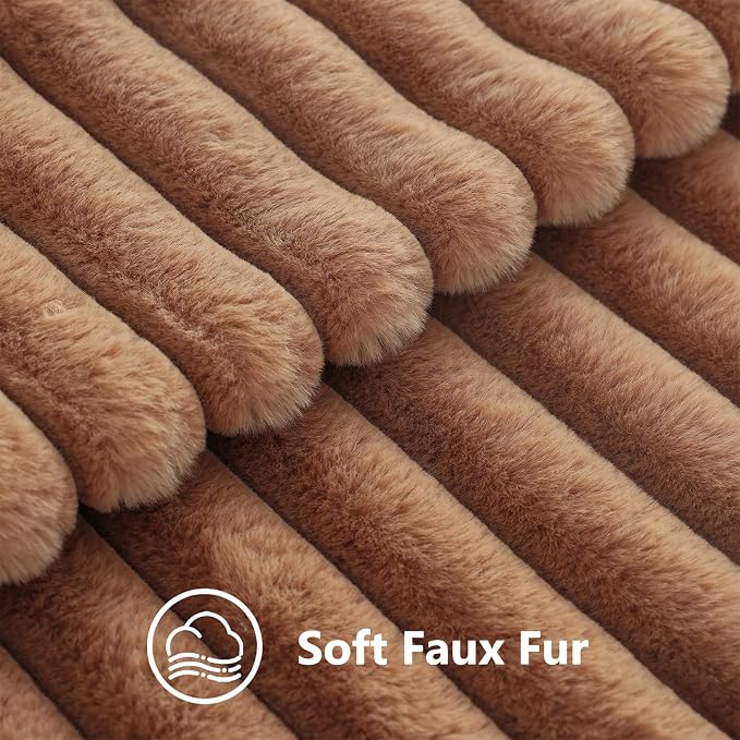decorUhome Fall Faux Fur Throw Pillow Covers 12x20 Set of 2 Brown | Decorative Soft Cozy Striped Plush Modern Farmhouse Boho Couch Pillow Cases Velvet Back for Sofa Bed Living Room Home Decor