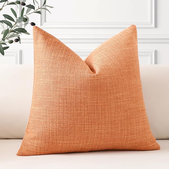 OTOSTAR Linen Throw Pillow Cover Set of 1 Decorative Square Pillowcases Cushion Covers 18x18 Inch for Home Decor Sofa Bedroom Car 45 x 45CM Coral