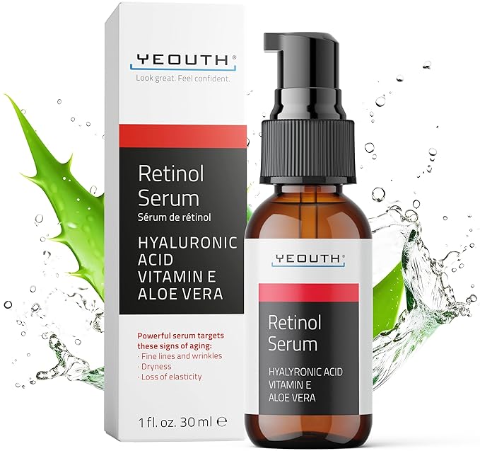 YEOUTH Retinol Serum for Face with Hyaluronic Acid & Vitamin E, Hydrating Retinol Face Serum for Women & Men, Facial Skin Care for Even Skin Tone - 1oz
