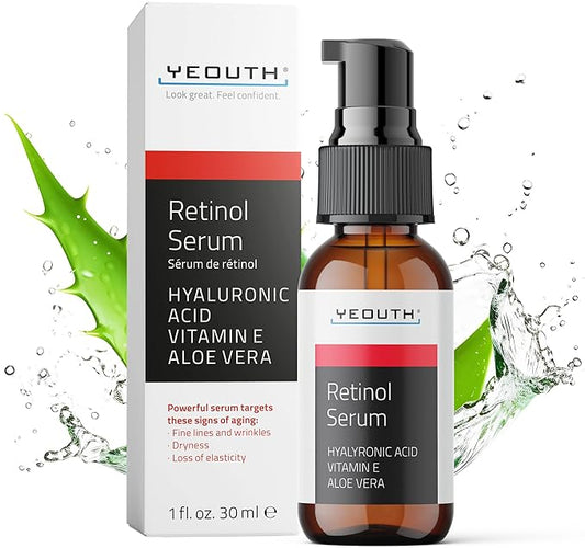 YEOUTH Retinol Serum for Face with Hyaluronic Acid & Vitamin E, Hydrating Retinol Face Serum for Women & Men, Facial Skin Care for Even Skin Tone - 1oz