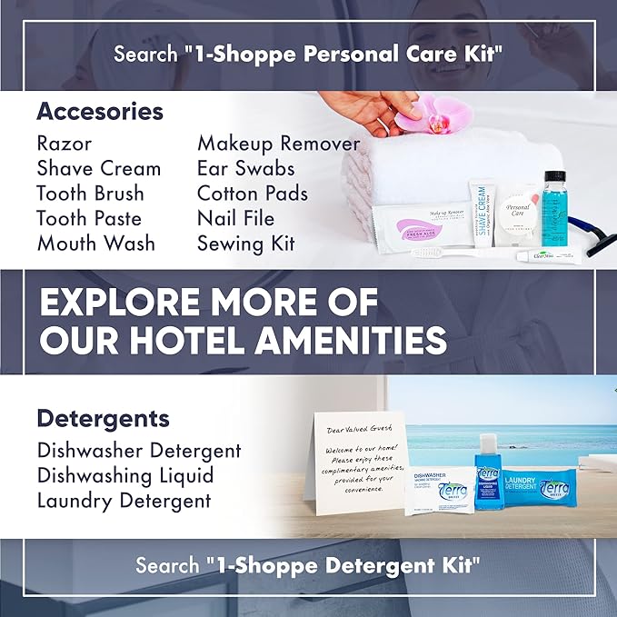 Desert Breeze Hotel Soaps & Toiletries Bulk Set | 1-Shoppe Amenities Kit | 1oz Shampoo & Conditioner, Body Wash, Lotion, Bar Soap | Travel Size | 300 Pieces