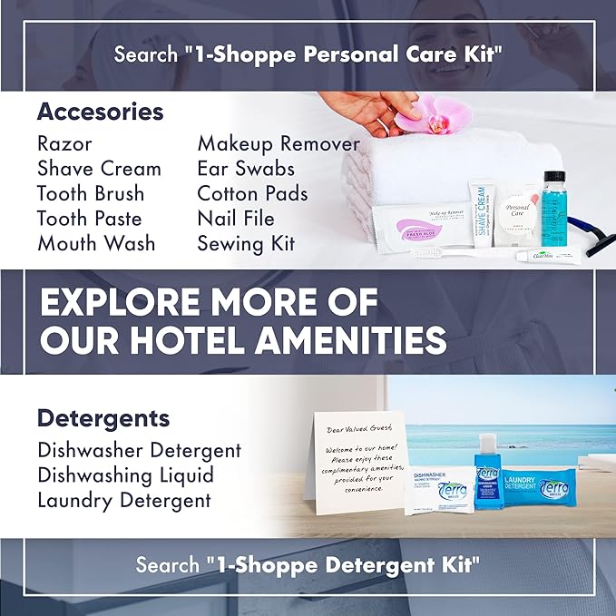Terra Pure Green Tea Toiletries Set | 1-Shoppe Amenities Kit | 1oz Shampoo & Conditioner, Body Wash, Lotion | Travel Size | 80 Pieces