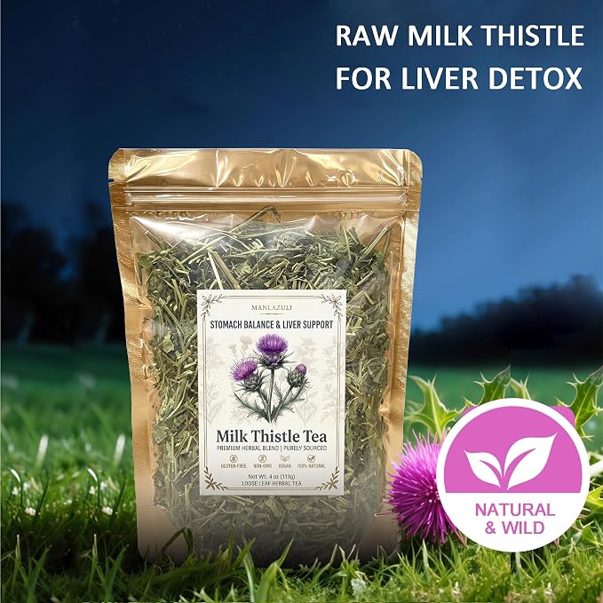 Wildcrafted Milk Thistle Tea Loose Leaf 4 oz (113 g) | 100% Natural Cardo Mariano Dried Herb, Caffeine-Free Liver Tea, Vegan, Non-GMO, Handpicked, Non-GMO