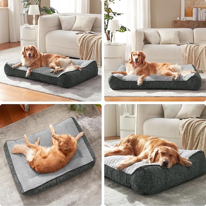 JOEJOY XL Orthopedic Dog Beds Large Sized Dog, Extra Thick Supportive Big Dogs Couch Bed with Sides, Ultra Soft Pet Bed Sofa for Large Dogs, Light Grey, 38''x28''