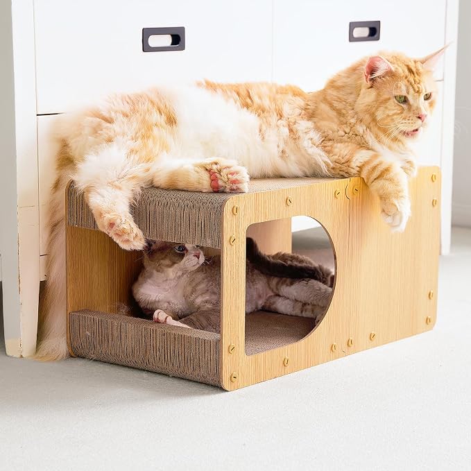 EHEYCIGA Cardboard Cat Scratcher House, 23-Inch Cat Scratch pad, Brown | Cat Scratching Board for Indoor Cats, High-density Corrugated Paper, Multi-function, Anti-scratch, Easy Install, Extra Large