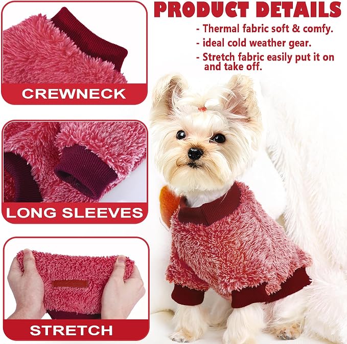 Fleece Dog Sweater,Dog Christmas Outfit,Soft Fuzzy Warm Clothes for Small Dogs Girl Boy,New Year Winter Coat Flannel Puppy Jacket Pet Clothes Outfit Sweater for Chihuahua(M, Red)