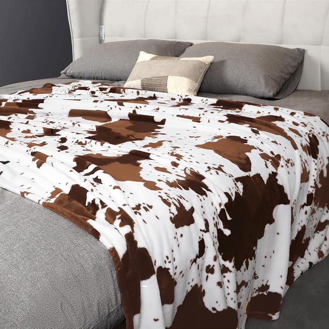 Edenleaf Cow Print Blanket, Ultra Cozy Cow Throw Blanket for Couch Bed and Travel, Cow Print Decor Throw Blankets for All Seasons 50"x60" (Light Brown)