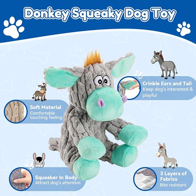 loncoldy Dog Toys, Interactive Dog Squeaky Toys, Tough Crinkle Stuffed Animal Chew Toy for Medium, Small, Puppy Breeds, Plush Toy to Keep Them Busy, Pet Toys for Dogs