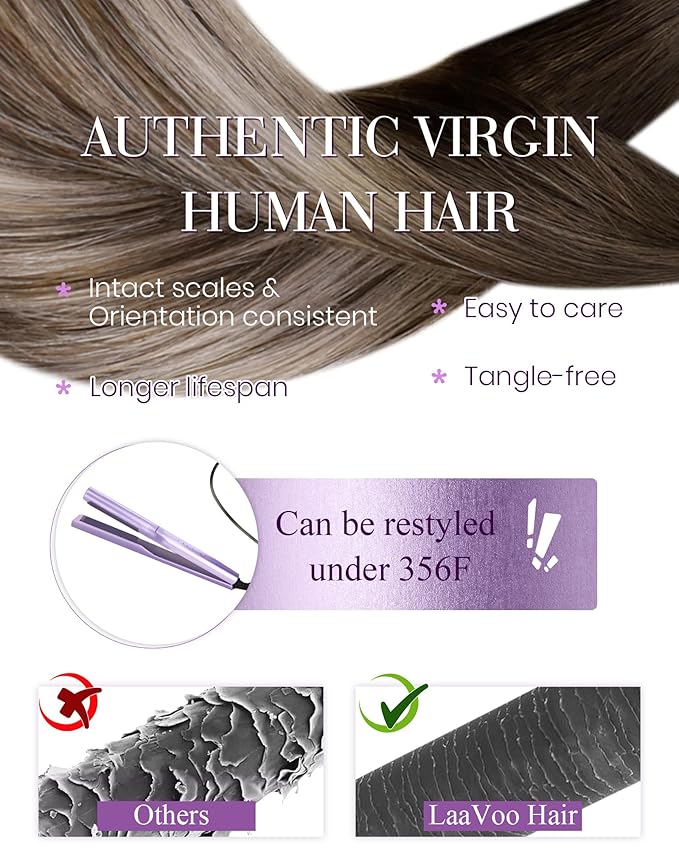 LaaVoo Microlink Hair Extensions Human Hair Brown Micro Beads Hair Extension Balayage Dark Brown to Ash Brown Mix Brown Micro Extensions Human Hair 16 Inch 50g 50s