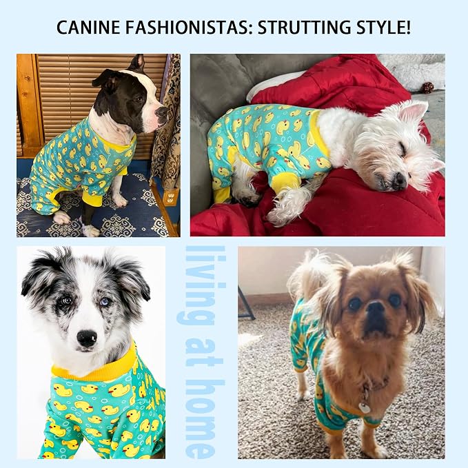 Dog Pajamas Onesie: Comfortable Four-Legged Apparel for Small, Medium, & Large Dogs, Polyester Material for Comfort, Wrinkle Resistance, Moisture Wicking, and Stretchiness Yellow Duck M