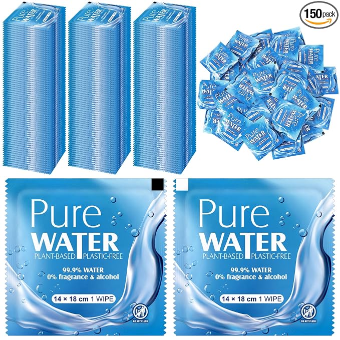 Loopeer 150 Pack Water Travel Size Wet Wipes Individually Wrapped Unscented Feminine Wipes Pocket for Women Period, Face, Hand, Body Quickly Cleaning Travel Gym Camping Supplies