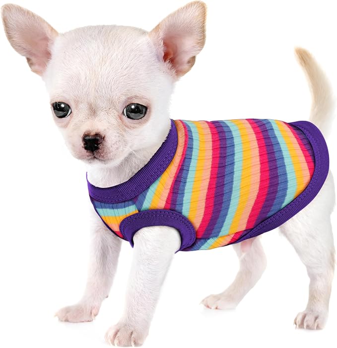 Elevate Your Pet's Comfort Fashion: Premium Cotton Rib Dog Shirt Vest for Small Breeds Like Chihuahuas, Yorkies .Year-Round Style with Tank-Style Puppy Attire Purple&Rose Red Large