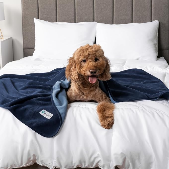 PetAmi Waterproof Dog Blanket for Couch, Pee Proof Reversible Cat Blanket for Sofa Bed Furniture Protector, Soft Fleece Washable Pet Throw for Dogs Cats Puppies Kittens, 40x60 Navy Blue