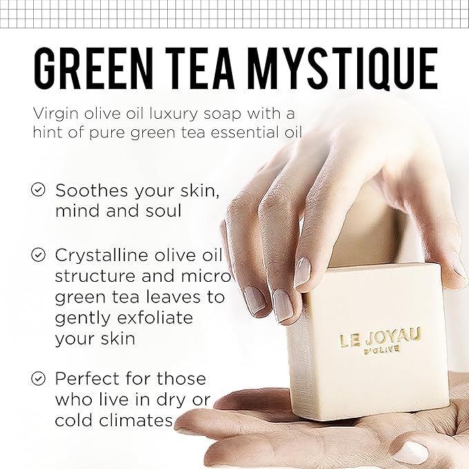 LJO Naturally Made No Perfume Soap | Enriched with Essential Oils | Free from Chemicals | No Titanium Dioxide | Handmade with 4 All-Natural Ingredients | Green Tea Mystique | Pack of 1