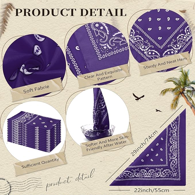 Suhine 12 Pcs Bandanas Bulk 22 x 22 Inch Paisley Headband Cowboy Handkerchief Christmas Thanksgiving Gift for Women Men