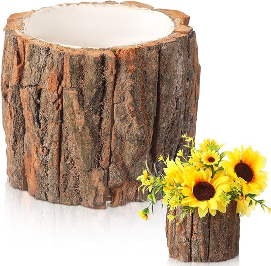 1 Pcs Wooden Vase for Centerpieces Wedding Flower Table Centerpieces Woodland Party Decor Rustic Farmhouse Bark Stump Buckets Vintage Planter Pots for Garden Baby Shower Window Home (Large)