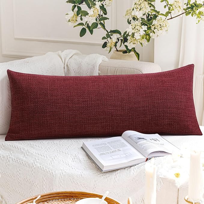 OTOSTAR Linen Throw Pillow Cover Set of 1 Decorative Long Lumbar Pillowcase Rectangle Cushion Cover 14x36 Inch for Home Decor Sofa Bedroom Car 35 x 90CM Burgundy