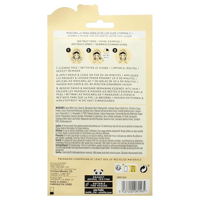 Oh K! Eye Mask - Vitamin C - Hydrating Under Eye Patches - Undereye Patches with Niacinamide, Hyaluronic Acid - Anti-Aging Hydrogel Mask - 1 Pair