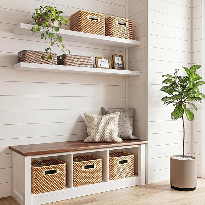 Fixwal Floating Wall Shelves for Decor (White, Set of 2, 47.2Inch) | MDF Shelf with Metal Brackets, Space Saving for Books , Decor, Fits Bathroom, Kitchen, Bedroom, or Office