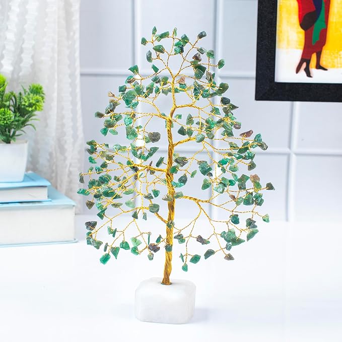 Crocon Green Aventurine Crystal Tree of Life Natural Quartz Base Chakra Handmade Gemstone Feng Shui Decor, Money Tree Bonsai Decoration Healing Crystal Spiritual Gift