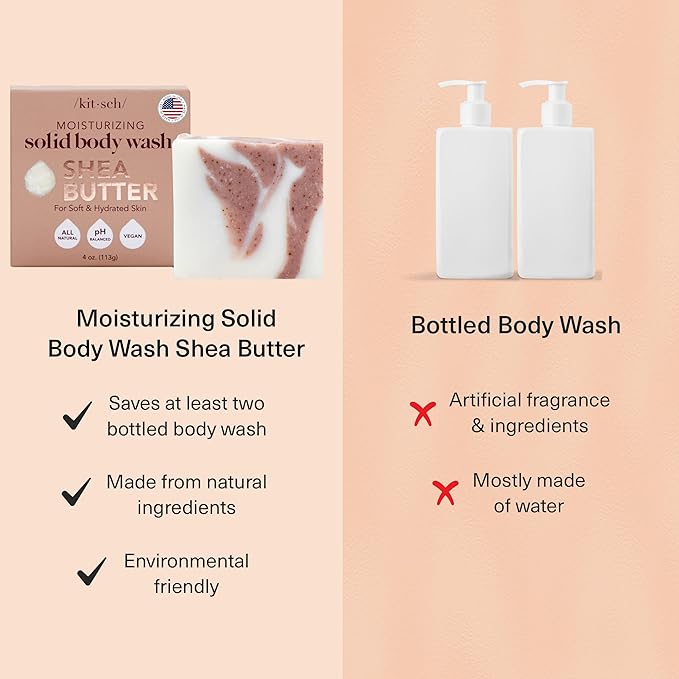 Kitsch Shea Butter Exfoliating Body Wash Bar – Moisturizing Bar Soap & Gentle Soap Bar with Plant-Based Exfoliants – Hydrates, Softens & Soothes Skin – Paraben, Silicone & Sulfate-Free - 4 oz