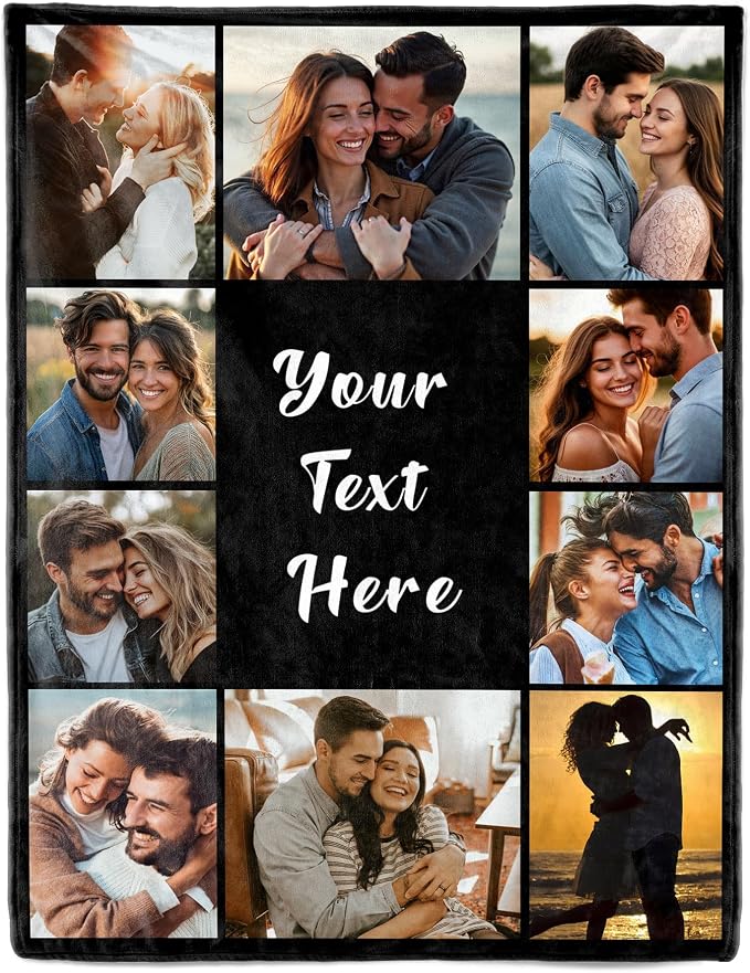 SHIPS NEXT DAY Custom Blanket with Picture Text Personalized Throws Blanket with Photos Customize Blanket Customizable Blankets Customized Gifts for Mom Dad Couple Girlfriend Boyfriend Wife Husband