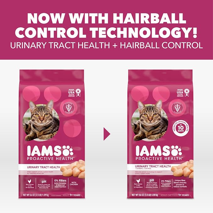 IAMS Proactive Health Urinary Tract Health Dry Cat Food, Chicken, 3.5 lb | Veterinarian-recommended, real chicken #1 ingredient, reduces urinary pH, antioxidants, antioxidants for immune support
