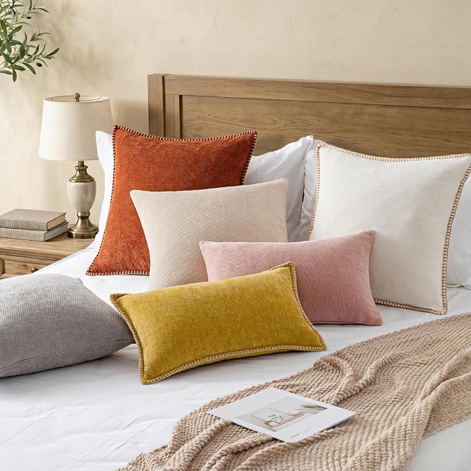 a moment Fall Decorative Throw Pillow Covers Pack of 2,18x18 Inch Crafted Border Rust