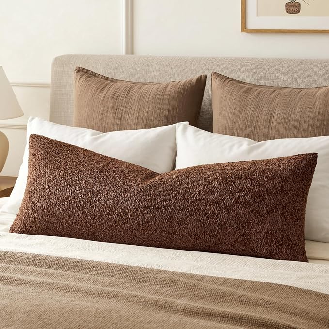 MIULEE Textured Boucle Lumbar Pillow Cover for Bed 14x36 Chestnut Brown | Pack of 1 Textured Neutral Fall Couch Throw Pillow Cover, Accent Solid Long Body Pillowcase, Sofa Living Room Home Decor