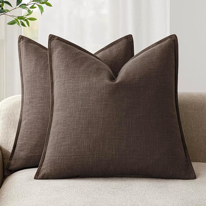 Foindtower Pack of 2, Decorative Linen Solid Throw Pillow Covers Soft Accent Cushion Case Boho Farmhouse Neutral Pillowcase for Couch Sofa Bedroom Living Room Home Decor 20 x 20 Inch Reddish Brown