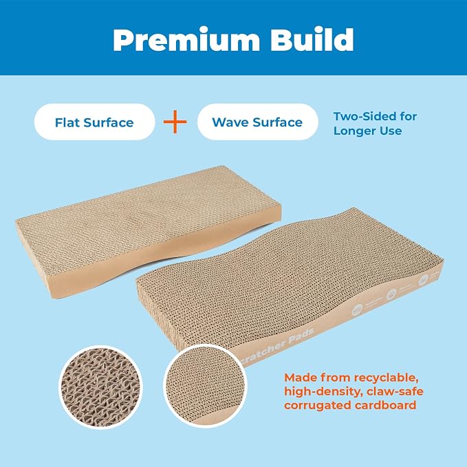 Best Pet Supplies Catify Cat Scratcher Pads - Wave, 2-Pack | Corrugated Cardboard, Double Sided Cat Scratching Pad, Indoor Furniture Protector, Durable, For Kittens and Cats,